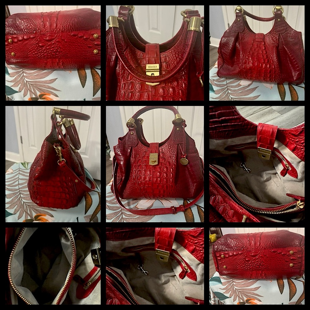 BRAHMIN Elisa Handbag Large Satchel Bag  Red Melbourne Leather.